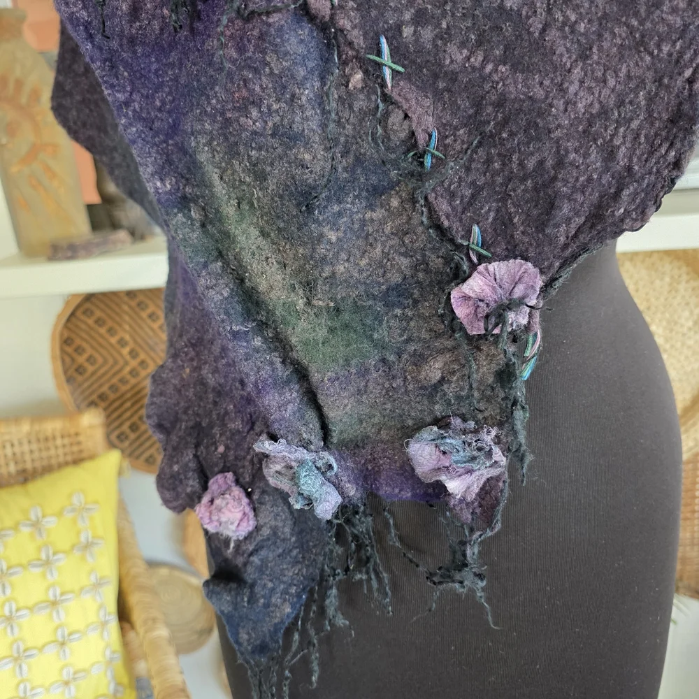 Handmade Nuno Felted Wool Scarf Artisan Boho Chic Bohemian Collar Artsy